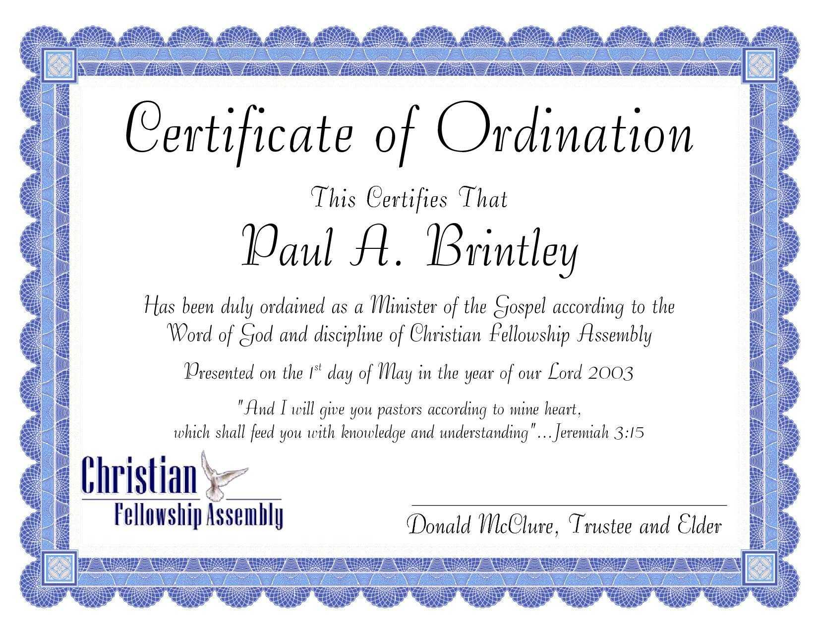 Pastoral Ordination Certificatepatricia Clay – Issuu Regarding Certificate Of Ordination Template