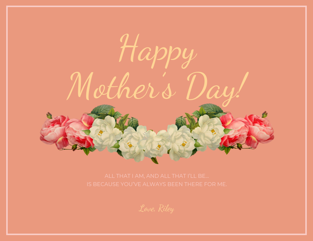 Peach Happy Mother's Day Card Template Regarding Mothers Day Card Templates