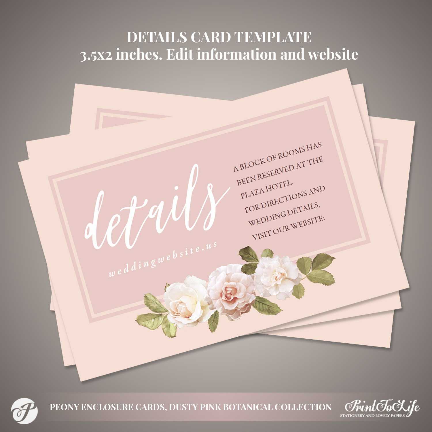 Peony Details Card, Wedding Information Card #dusty Pink Botanical  Collection Intended For Marriage Advice Cards Templates