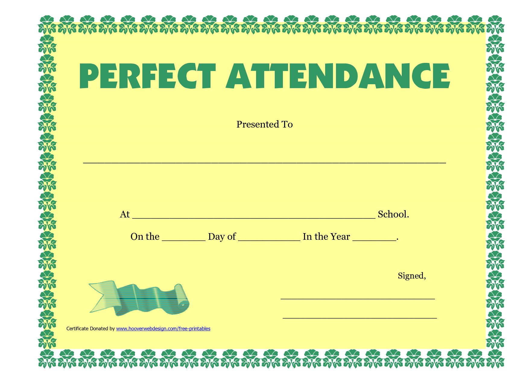 Perfect Attendance Award Clipart Within Perfect Attendance Certificate Free Template