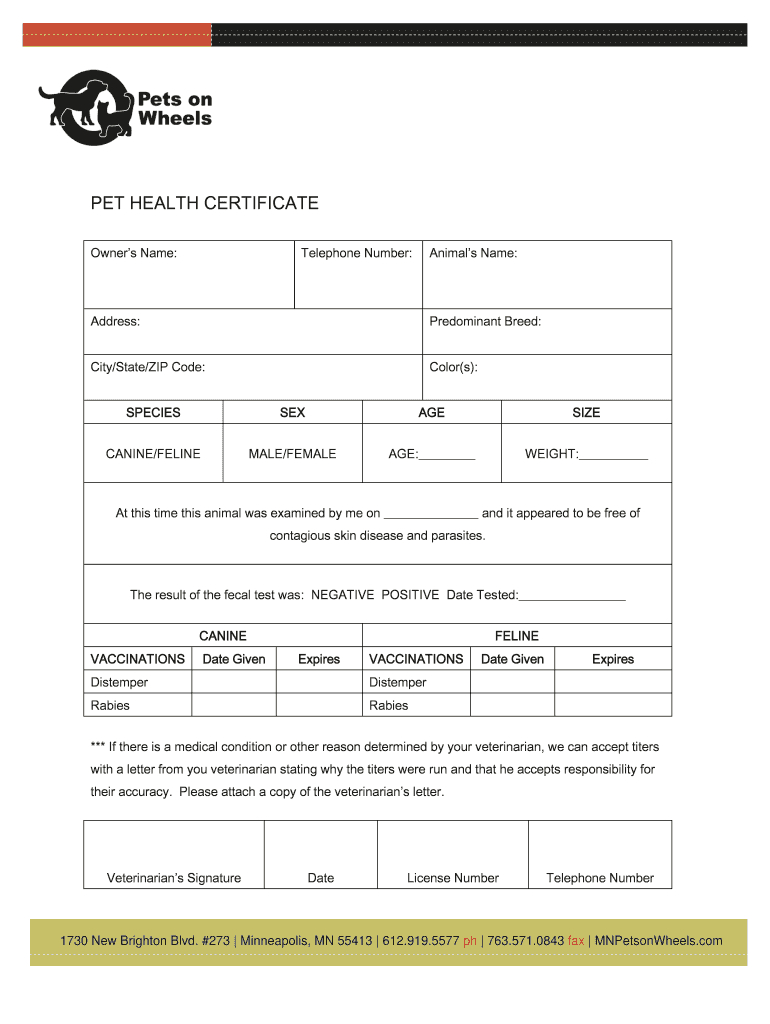 Pet Health Certificate Online – Fill Online, Printable Intended For Dog Vaccination Certificate Template