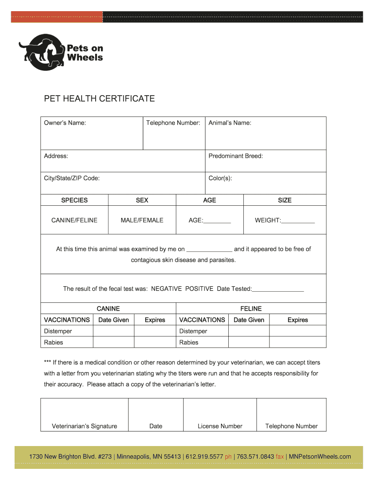 Pet Health Certificate Online – Fill Online, Printable With Regard To Veterinary Health Certificate Template