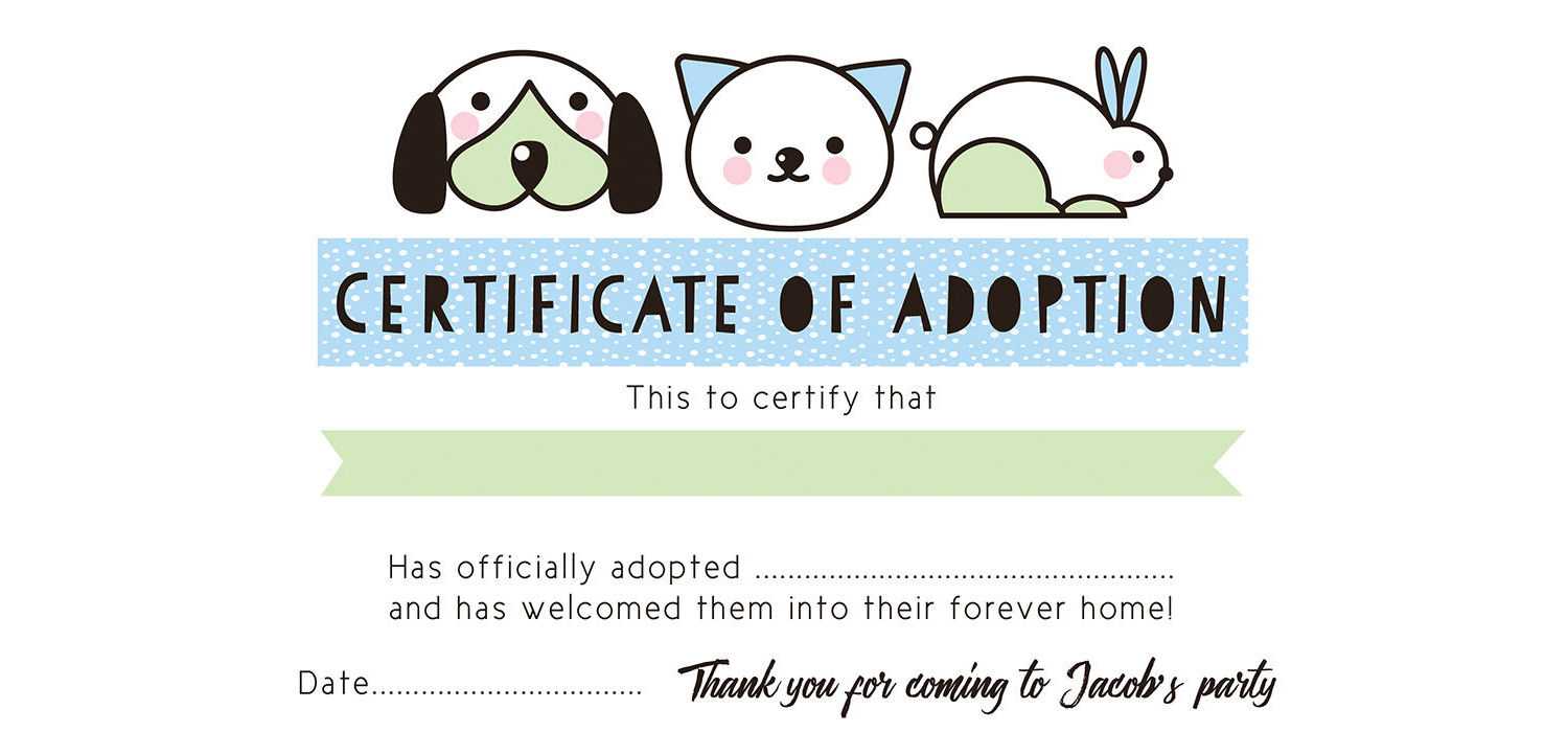 Pet Rescue Party Pretend 'adoption Certificate' – Blue Pertaining To Pet Adoption Certificate Template