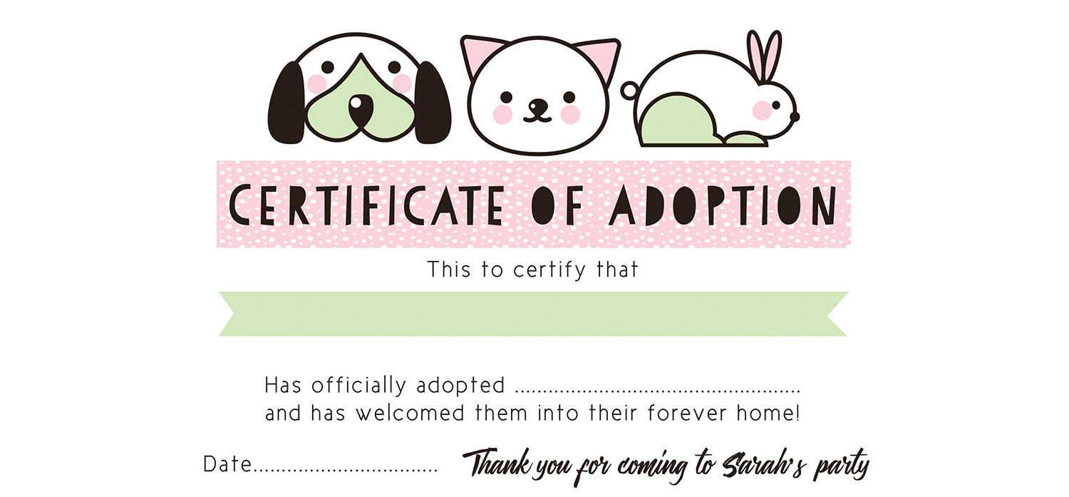 Pet Rescue Party Pretend 'adoption Certificate' – Pink For Toy Adoption Certificate Template