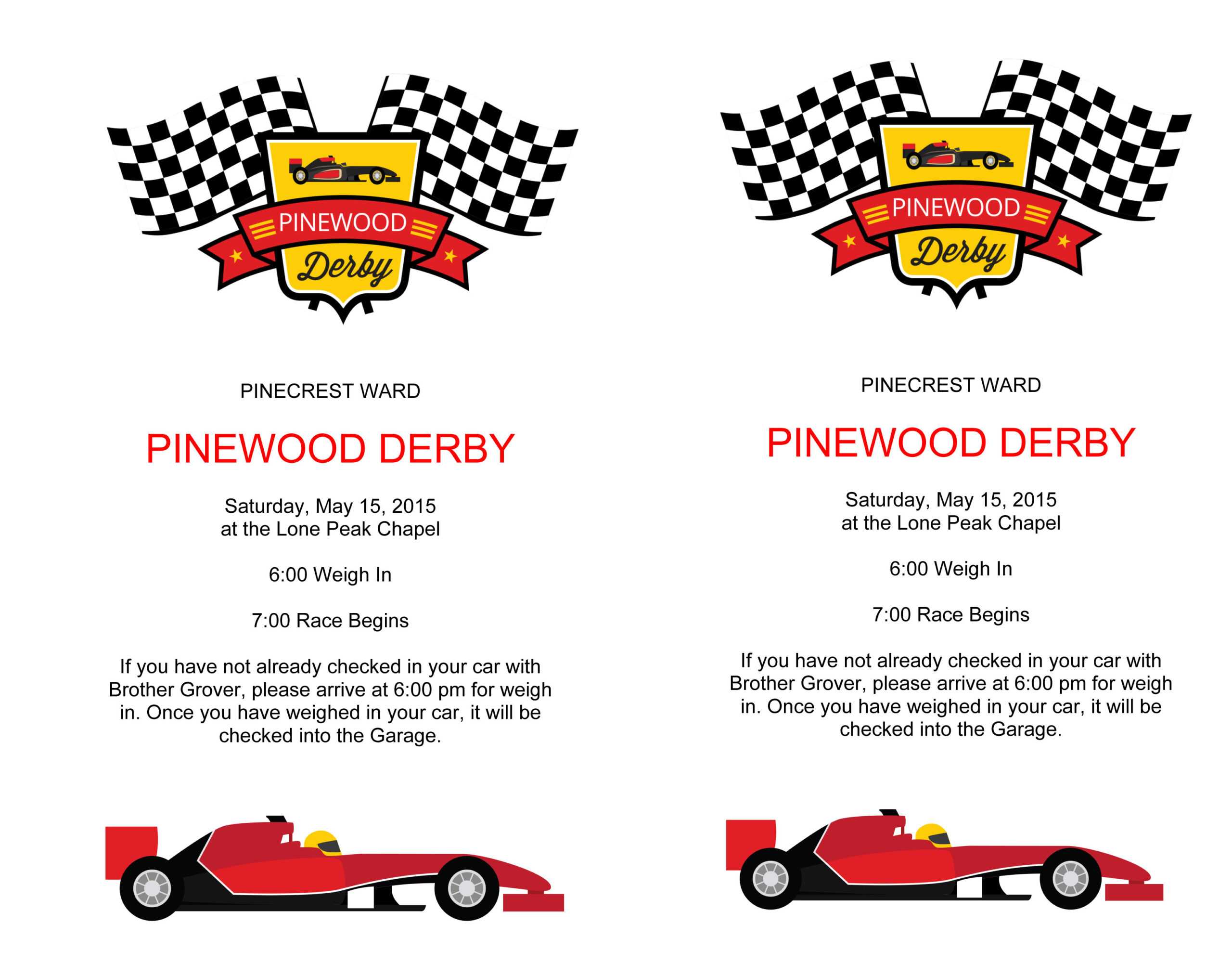 Pinewood Derby Flyers – The Gospel Home With Pinewood Derby Certificate Template