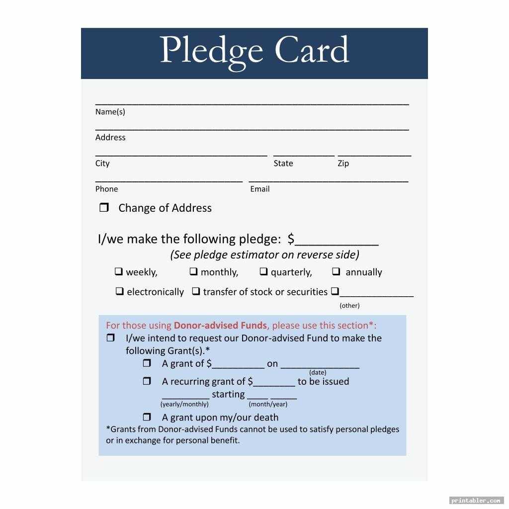 Pledge Card Template Printable – Printabler Throughout Free Pledge Card Template