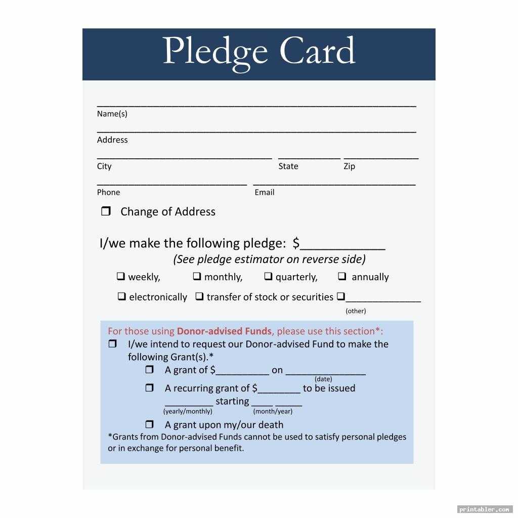 Pledge Card Template Printable – Printabler Within Donation Card Template Free