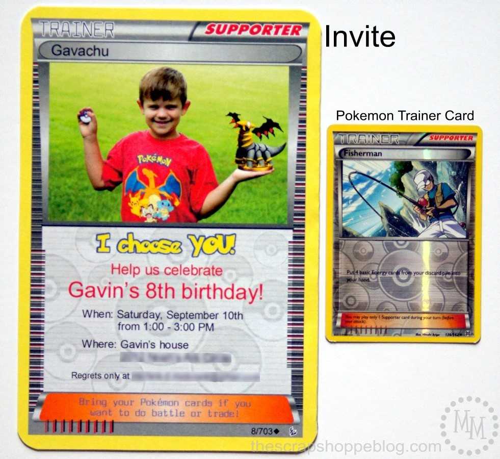 Pokémon Card Birthday Invitation – The Scrap Shoppe Pertaining To Pokemon Trainer Card Template