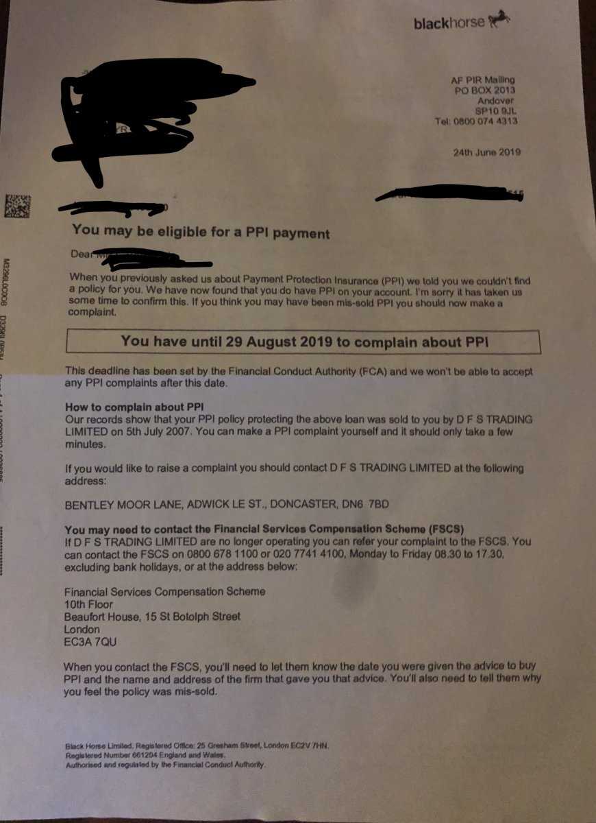 Ppi Letter From Blackhorse – Payment Protection Insurance Inside Ppi Claim Letter Template For Credit Card