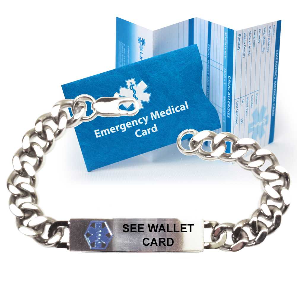 Pre Engraved "see Wallet Card" Traditional Curb Link Medical Alert  Bracelet. Choose From A Variety Of Sizes! Intended For Medical Alert Wallet Card Template