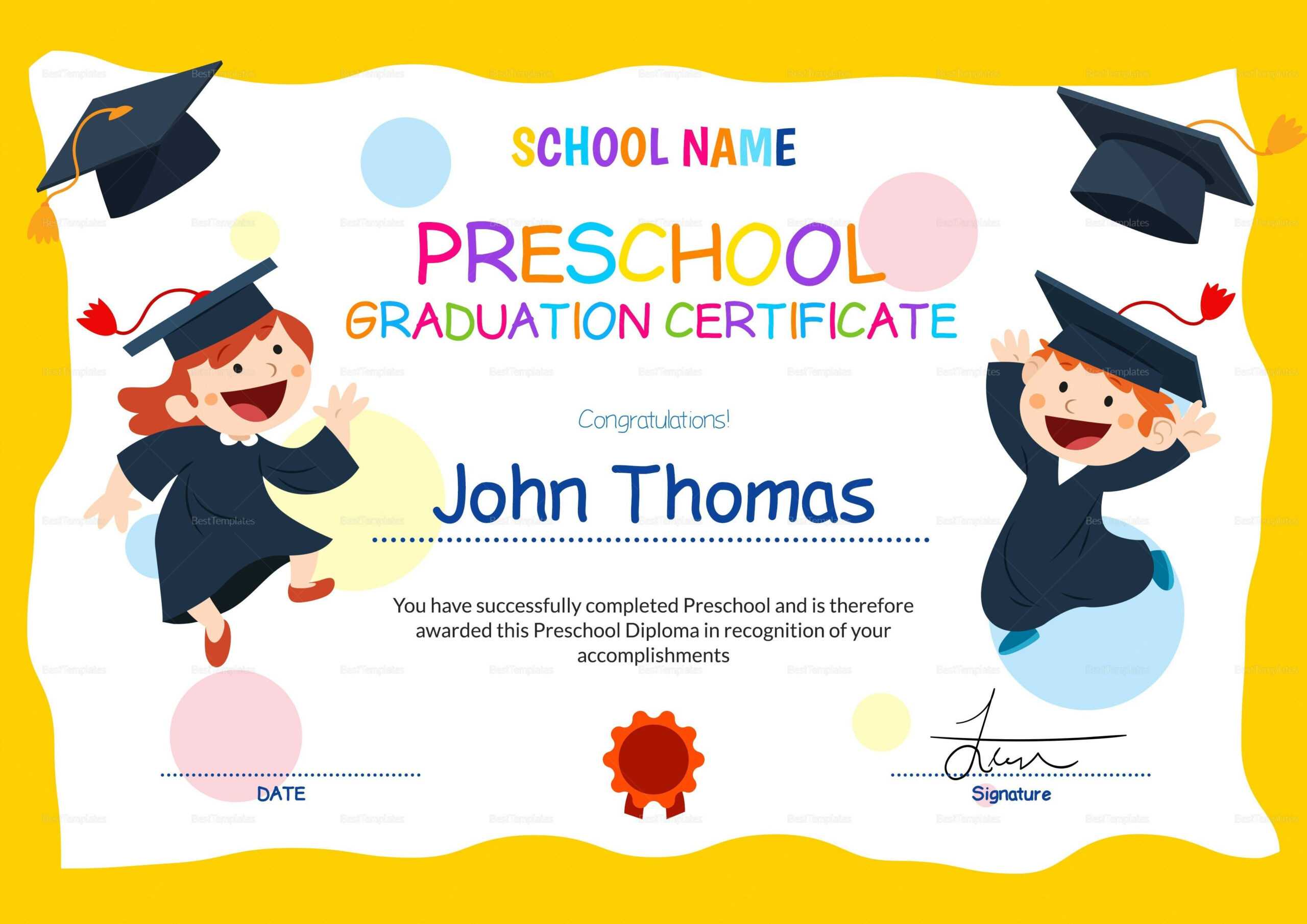 Pre School Graduation Certificate – Falep.midnightpig.co Within Free School Certificate Templates