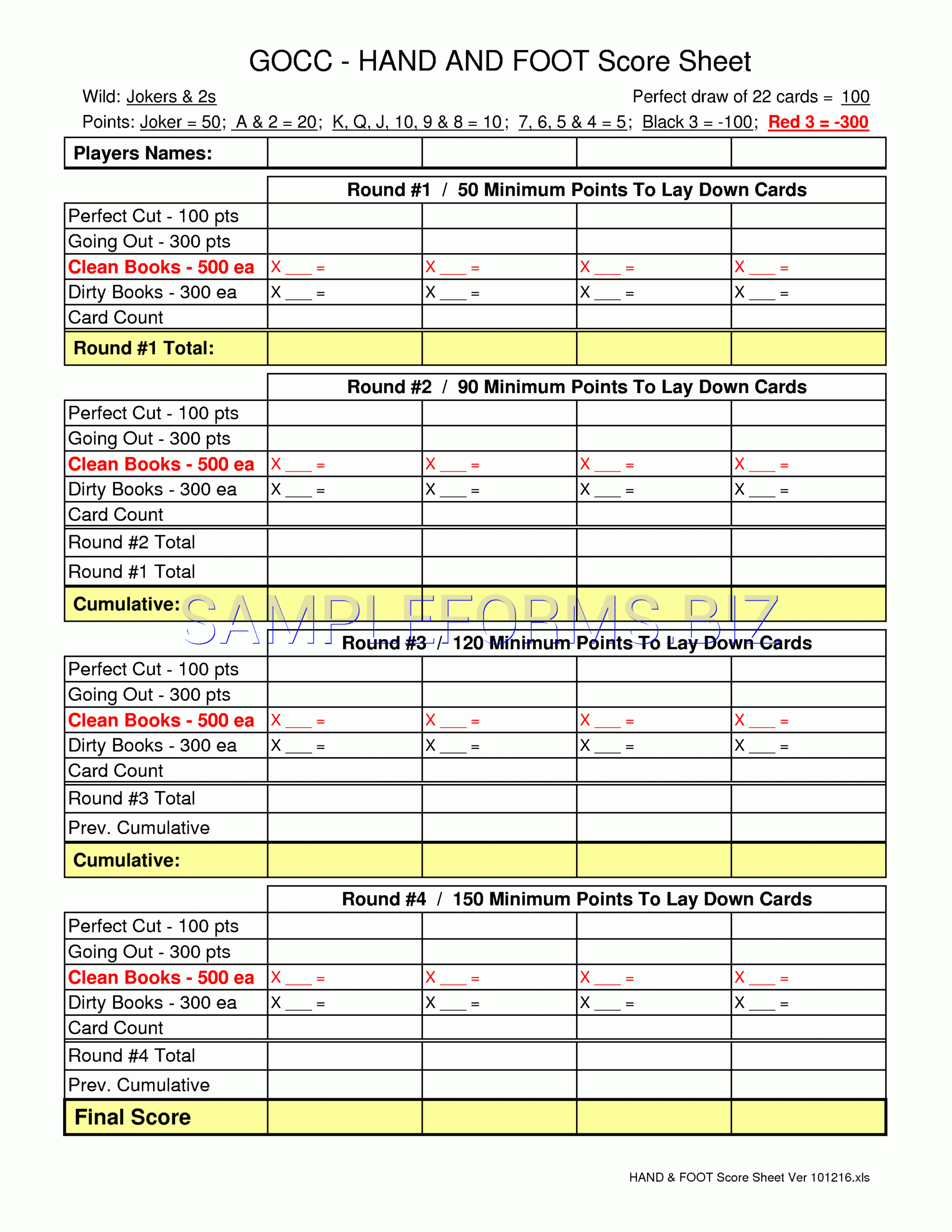 Preview Pdf Hand & Foot Score Sheet 2, 1 Inside Bridge Score Card Template