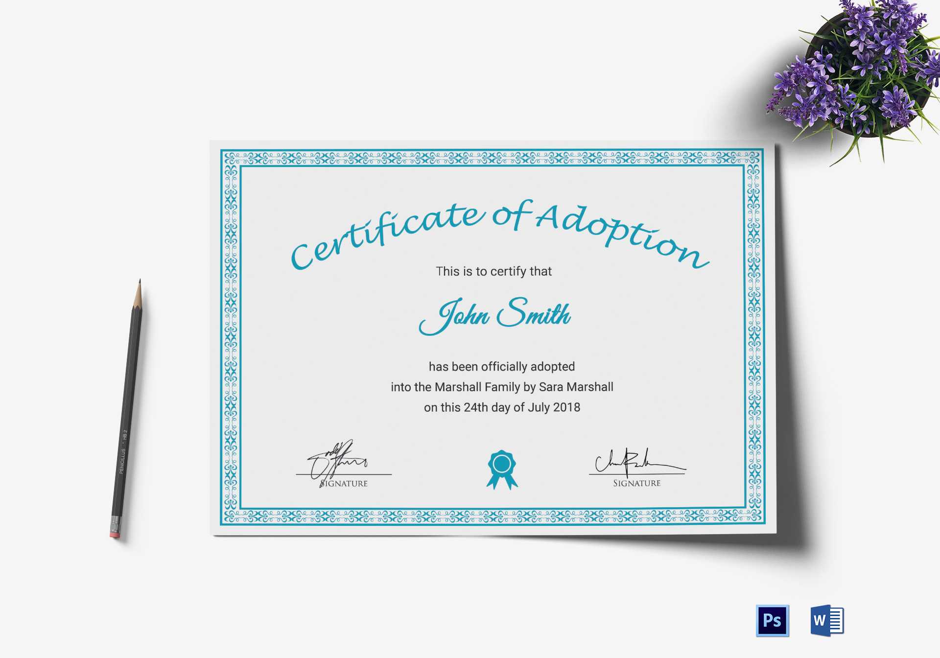 Printable Adoption Certificate Template For Blank Adoption Certificate Template