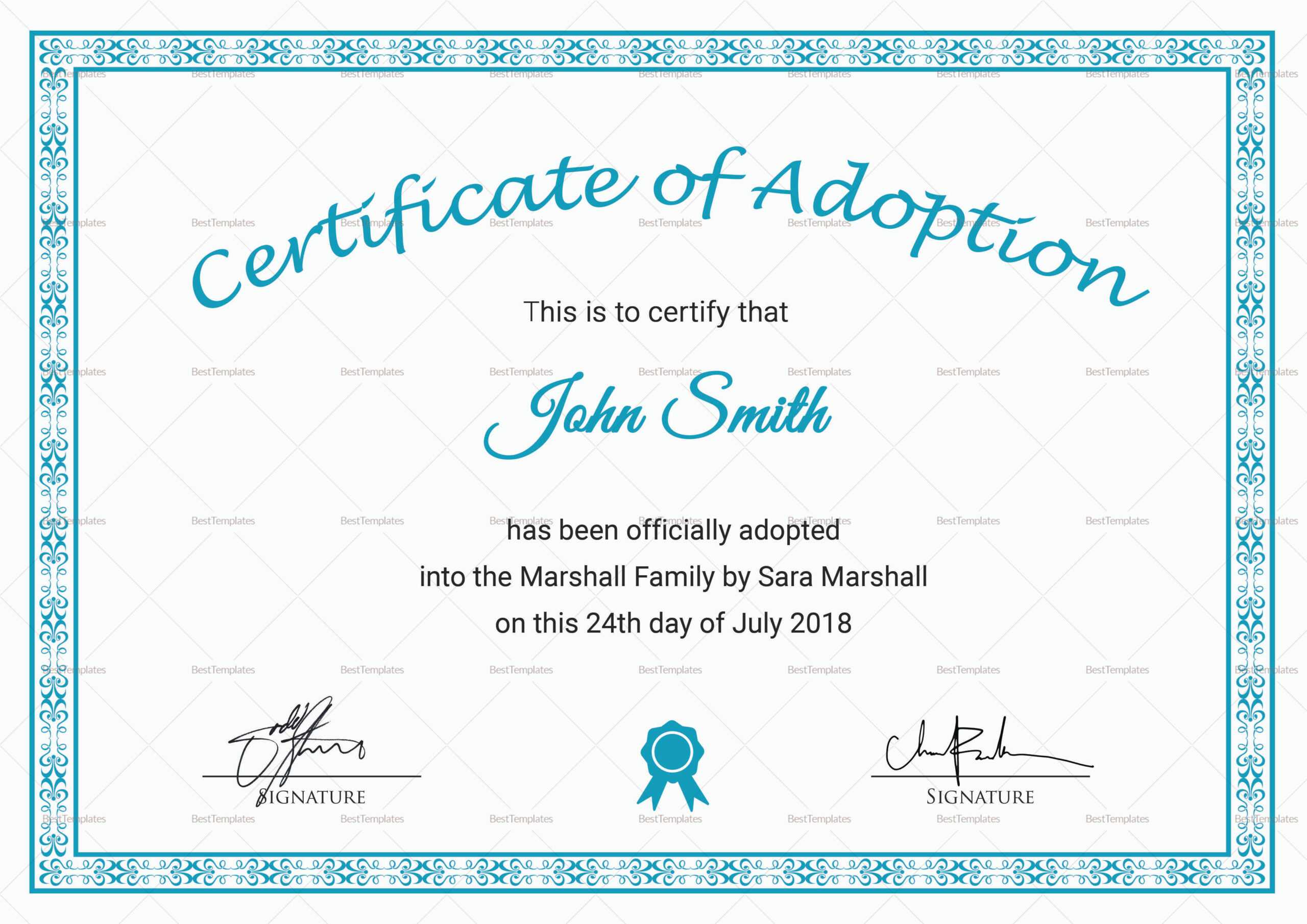 Printable Adoption Certificate Template With Pet Adoption Certificate Template