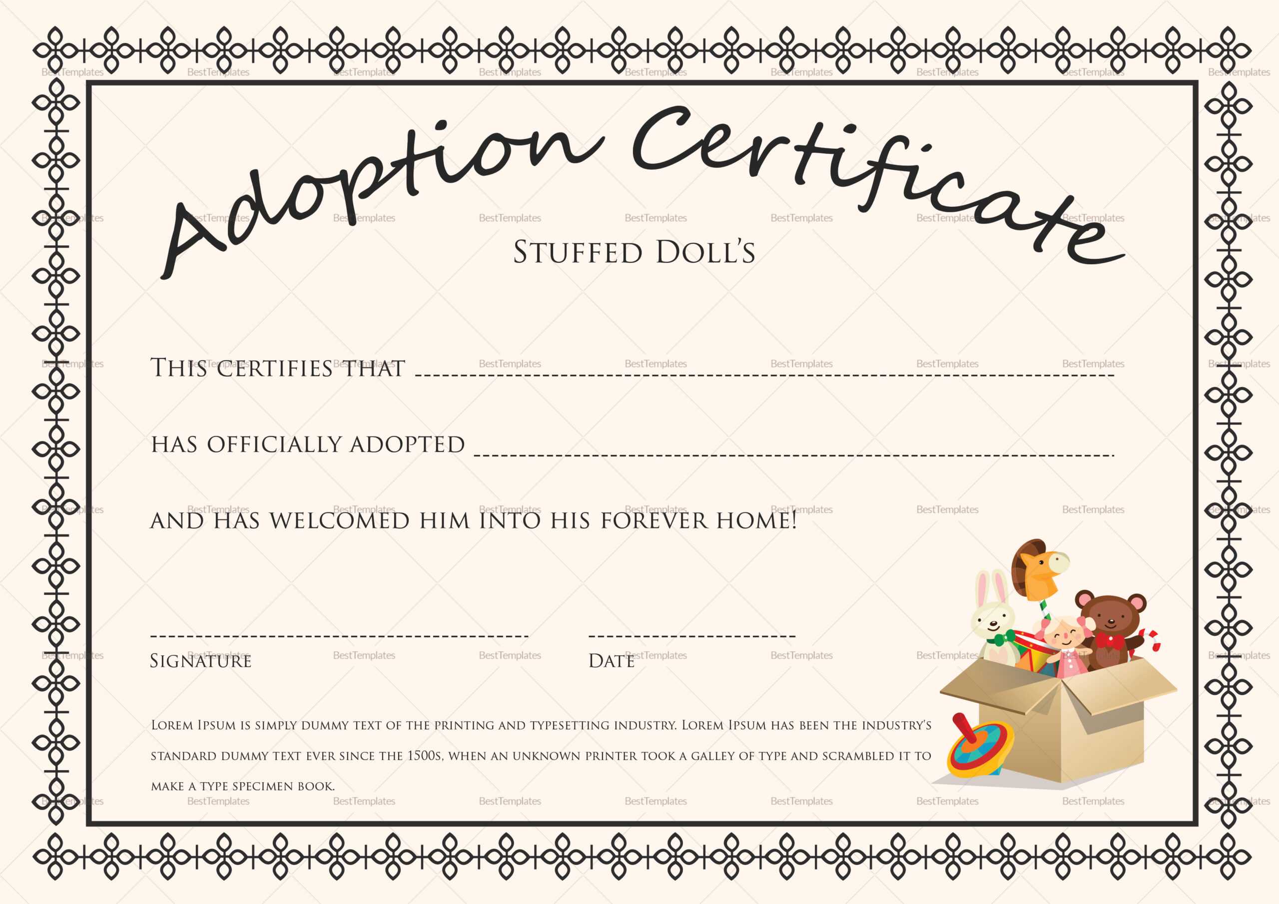 Printable Adoption Certificate That Are Satisfactory In Adoption Certificate Template