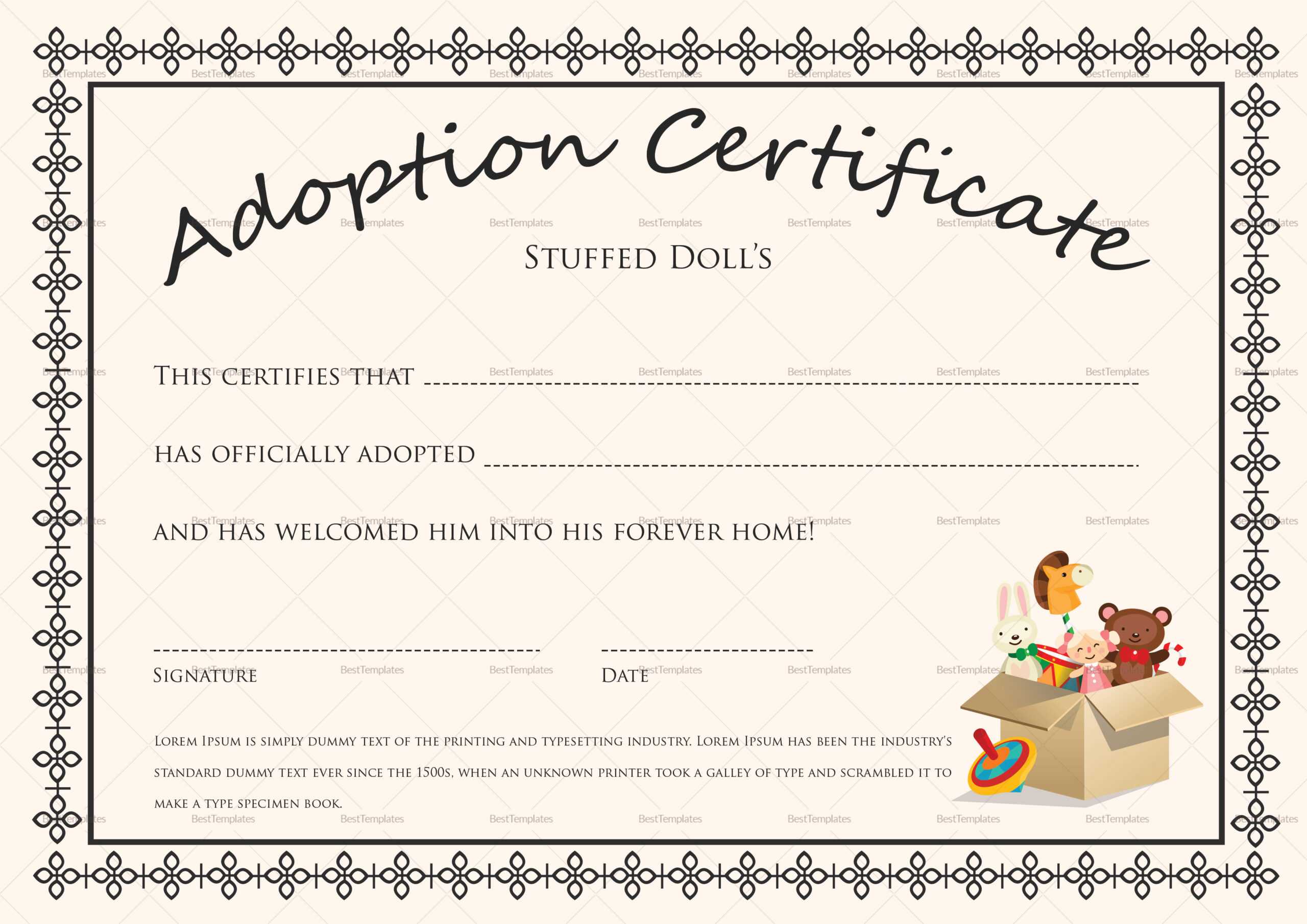 Printable Adoption Certificate That Are Satisfactory Inside Child Adoption Certificate Template