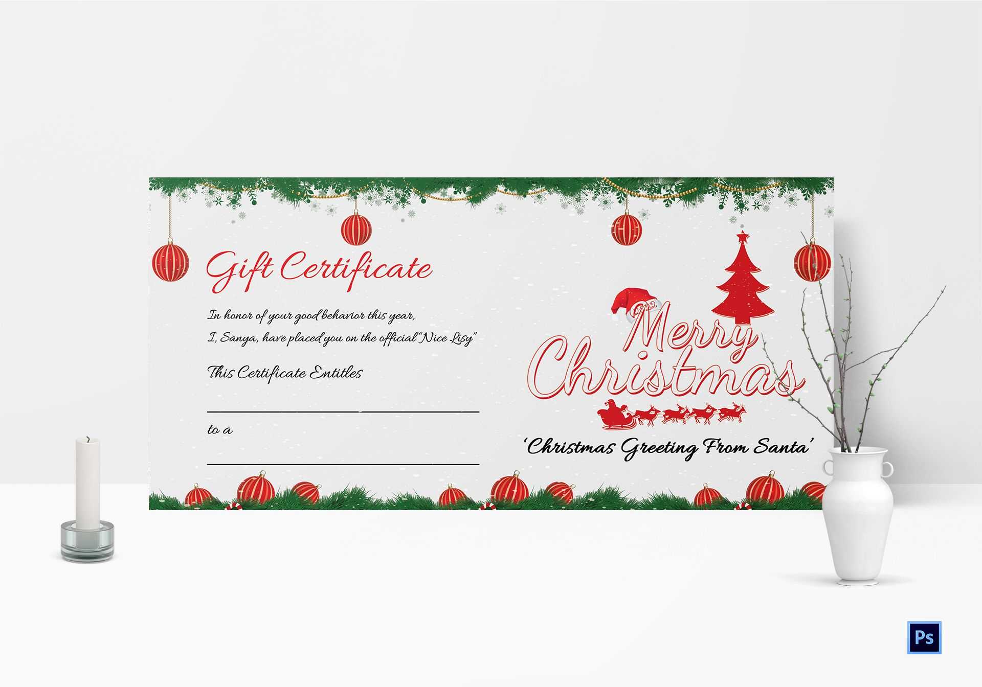 Printable Christmas Gift Certificate Template Throughout Christmas Gift Certificate Template Free Download
