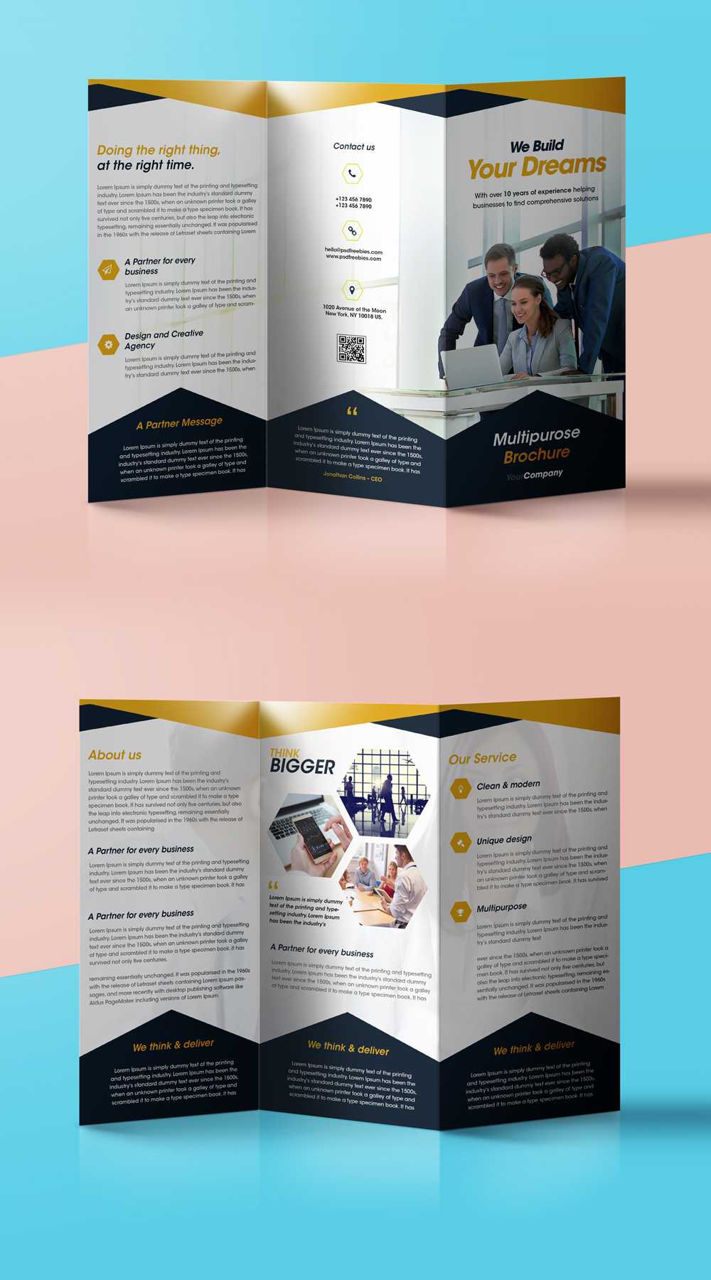 Professional Corporate Tri Fold Brochure Free Psd Template In Brochure 3 Fold Template Psd