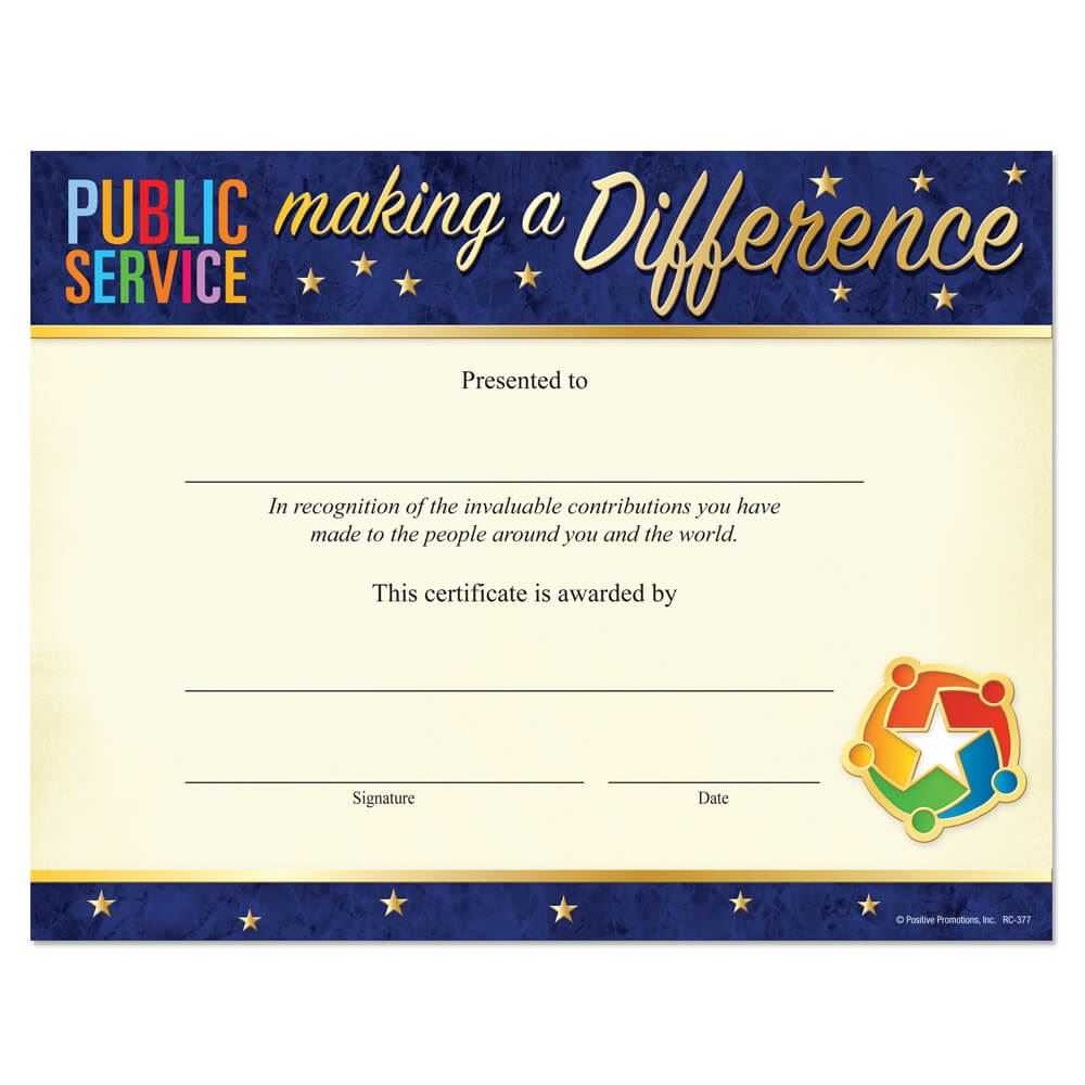 Public Service Making A Difference Foil Stamped Recognition Certificate With Regard To Safety Recognition Certificate Template