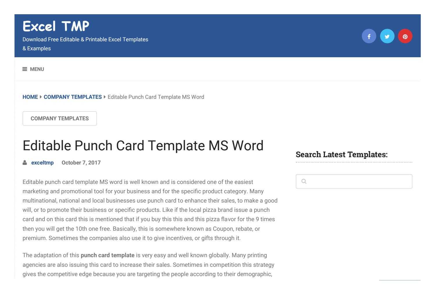 Punch Card Templateexcel Tmp – Issuu Throughout Free Printable Punch Card Template