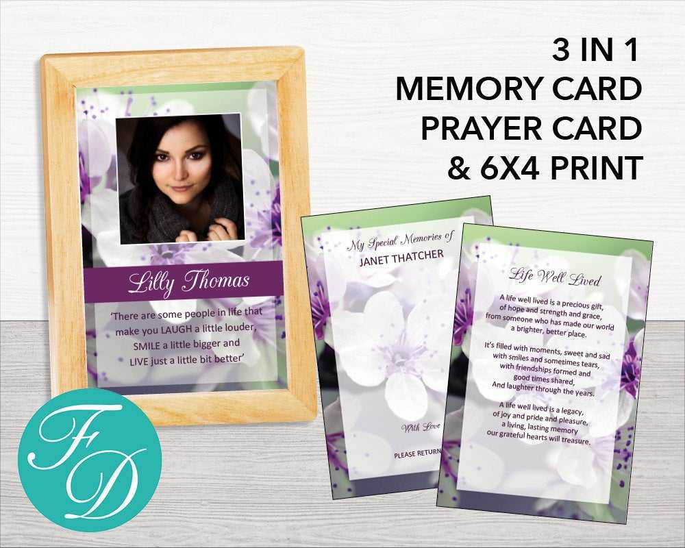 Purple Floral Prayer Card, Share A Memory And Print | Printable Prayer Card  | Memorial Ideas | Funeral Ideas | Funeral Templates | 0156 Pertaining To In Memory Cards Templates