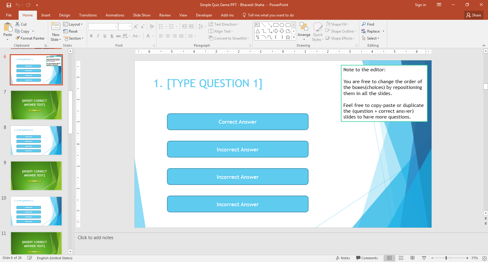 Question 1 Slide – Quiz Game For Ppt | Bhavesh Shaha Inside Powerpoint Quiz Template Free Download