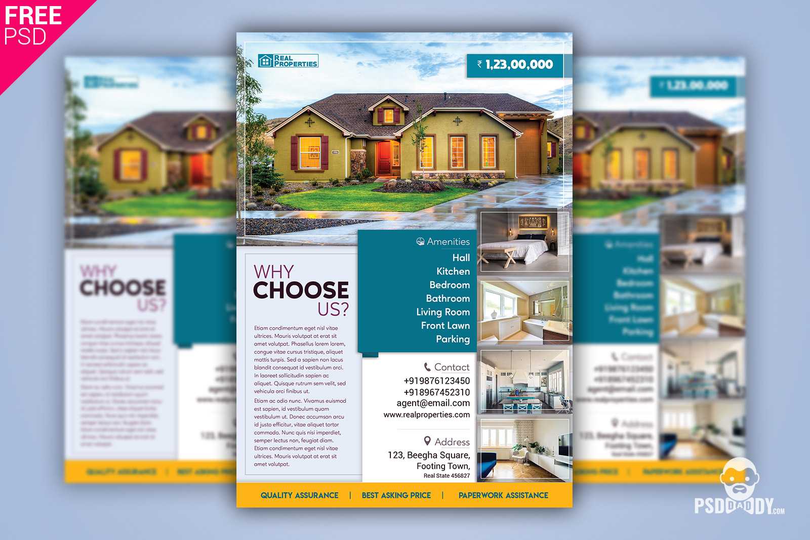 Real Estate Flyer + Social Media Free Psd Template In Real Estate Brochure Templates Psd Free Download