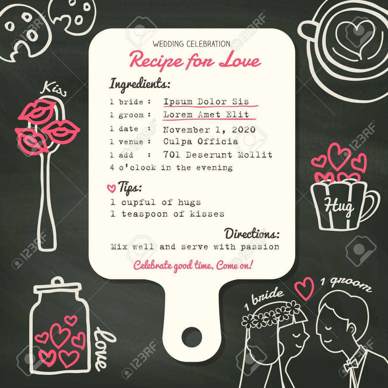 Recipe Card Creative Wedding Invitation Design Template With.. For Recipe Card Design Template