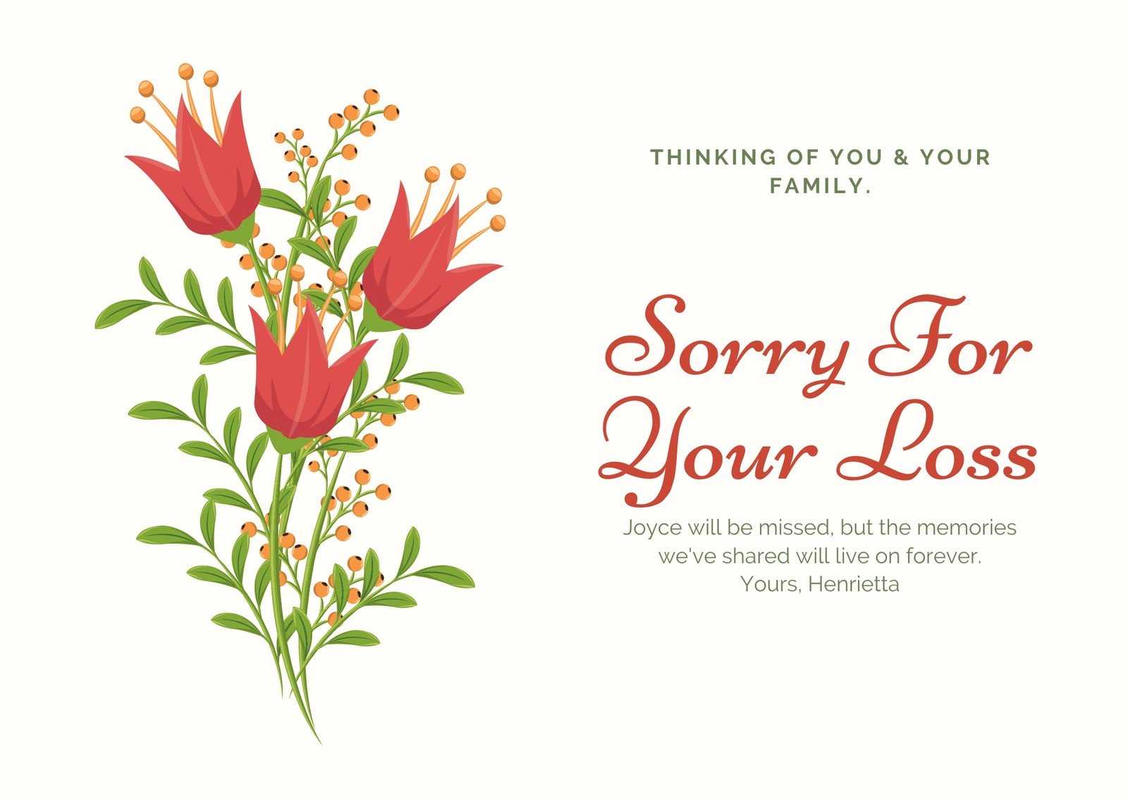 Red And Green Illustrated Flower Sympathy Card – Templates Pertaining To Sympathy Card Template