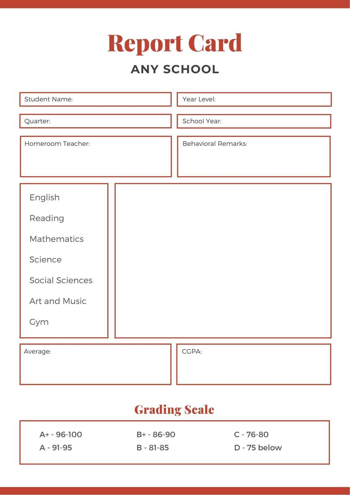 Red Middle School Report Card – Templatescanva Regarding Middle School Report Card Template