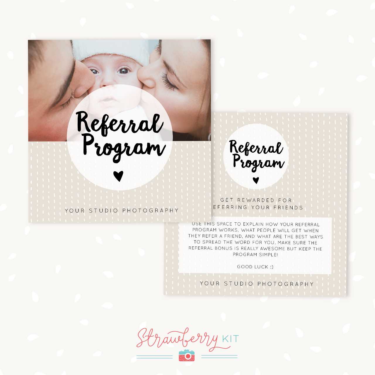Referral Cards Photoshop Template - Strawberry Kit Pertaining To Photography Referral Card Templates