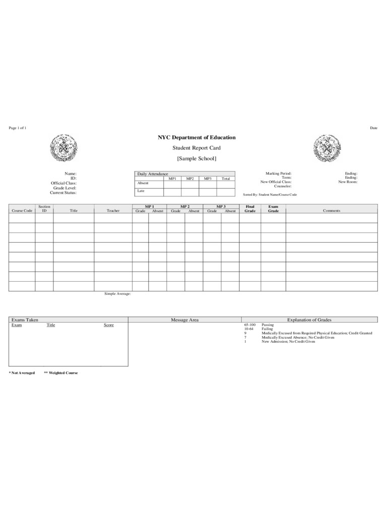 Report Card Template – 3 Free Templates In Pdf, Word, Excel Intended For Blank Report Card Template