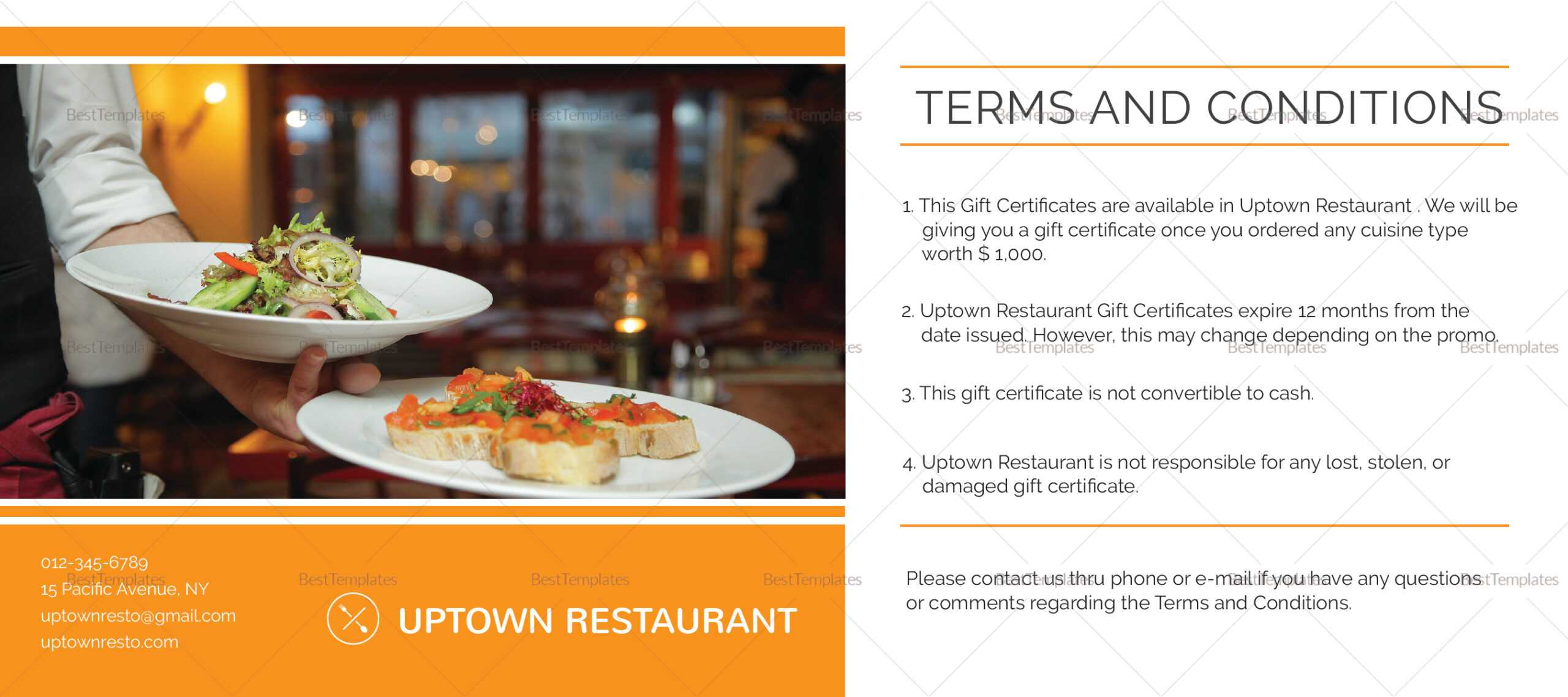 Restaurant Gift Certificate Template In Restaurant Gift Certificate Template