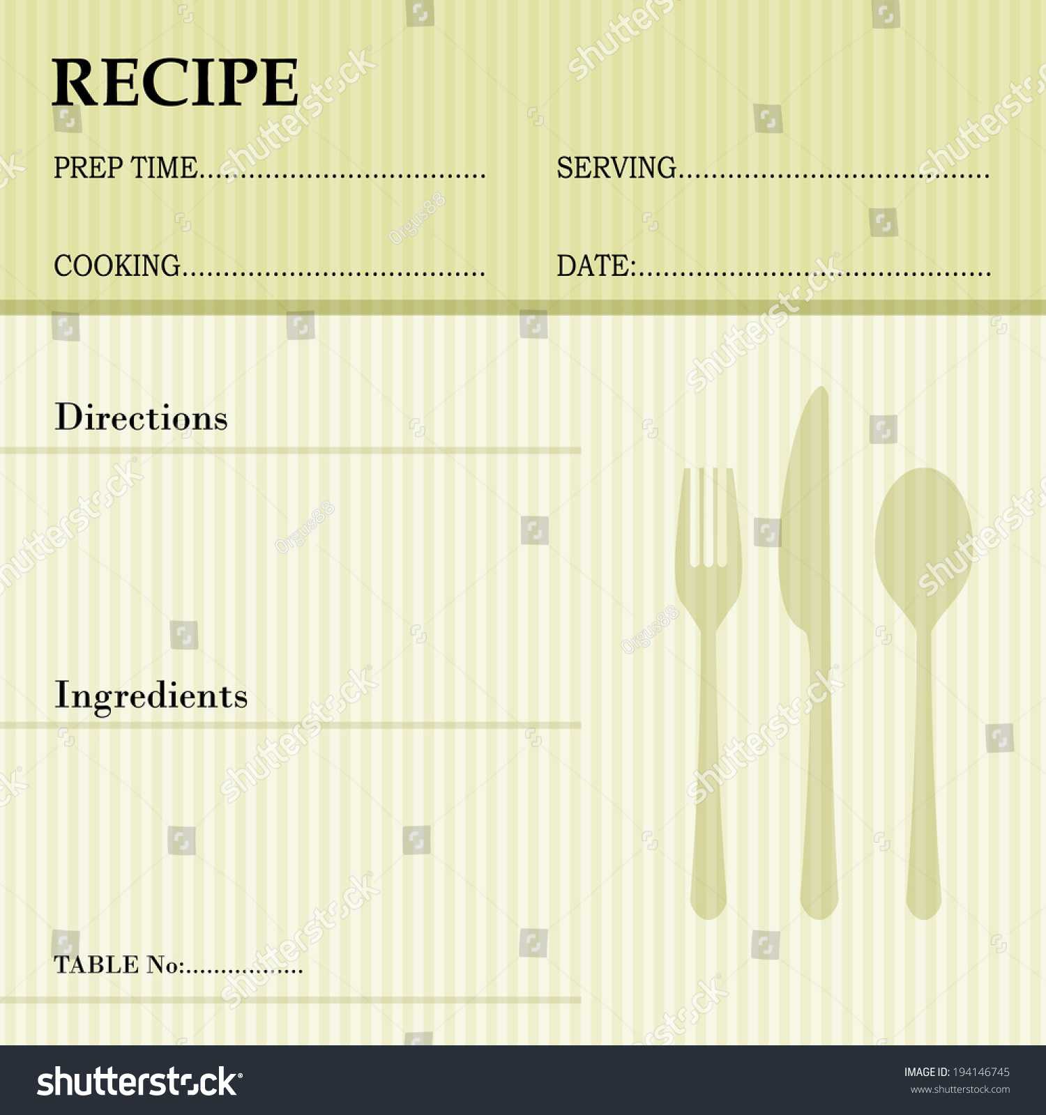 Restaurant Recipe Kitchen Note Template Menu Stock Vector For Restaurant Recipe Card Template