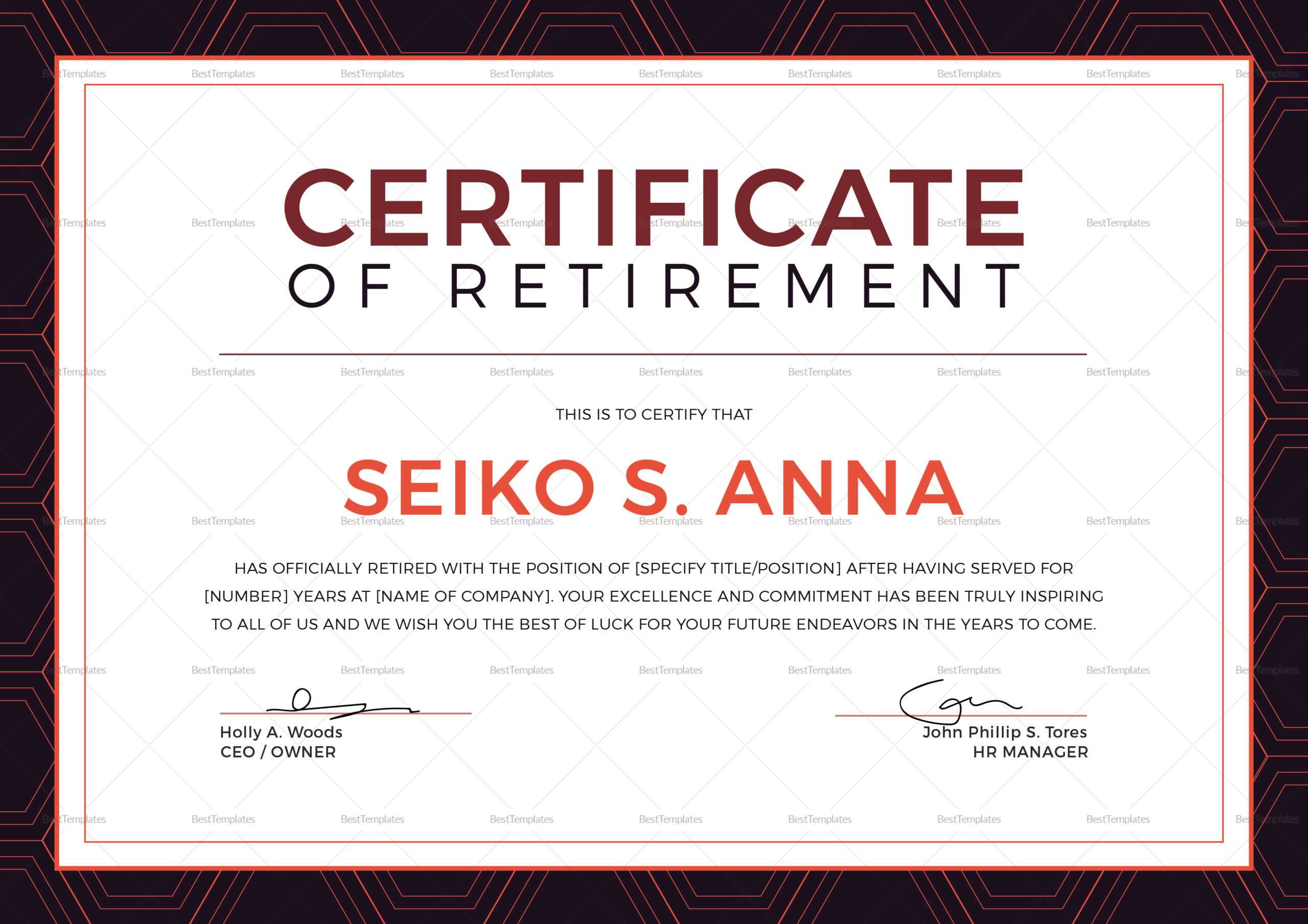 Retirement Certificate – Dalep.midnightpig.co In Retirement Certificate Template