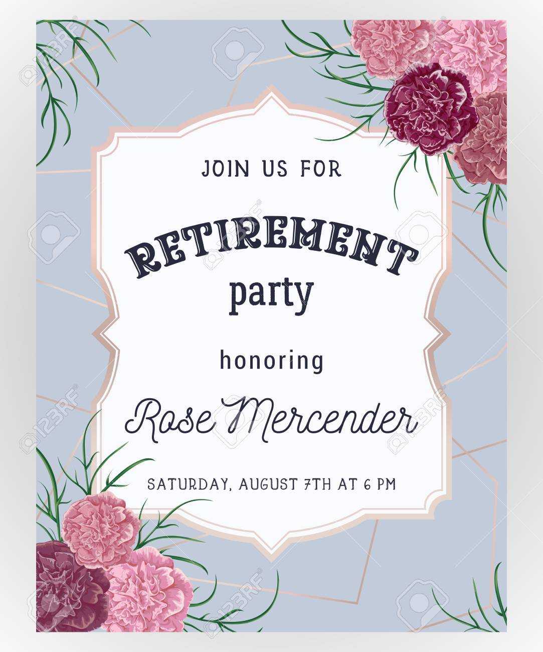 Retirement Party Invitation. Design Template With Rose Gold Polygonal.. Pertaining To Retirement Card Template