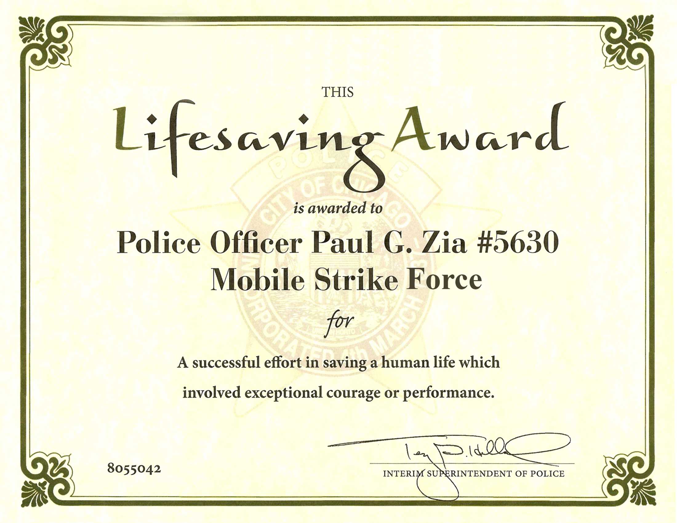 Ribbon Awards | Chicagocop In Life Saving Award Certificate Template