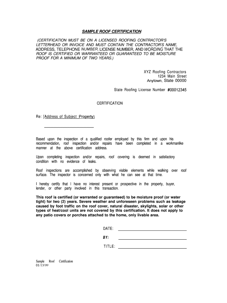Roof Certification Form - Fill Online, Printable, Fillable Regarding Roof Certification Template