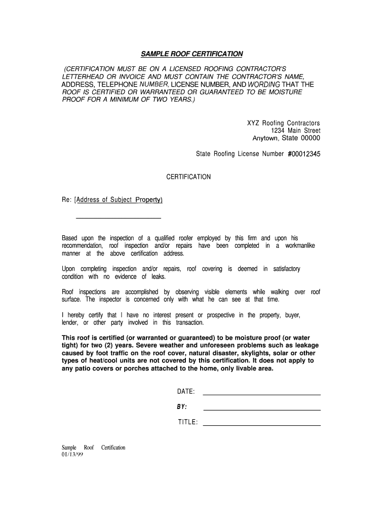 Roof Certification Form – Fill Online, Printable, Fillable Regarding Roof Certification Template