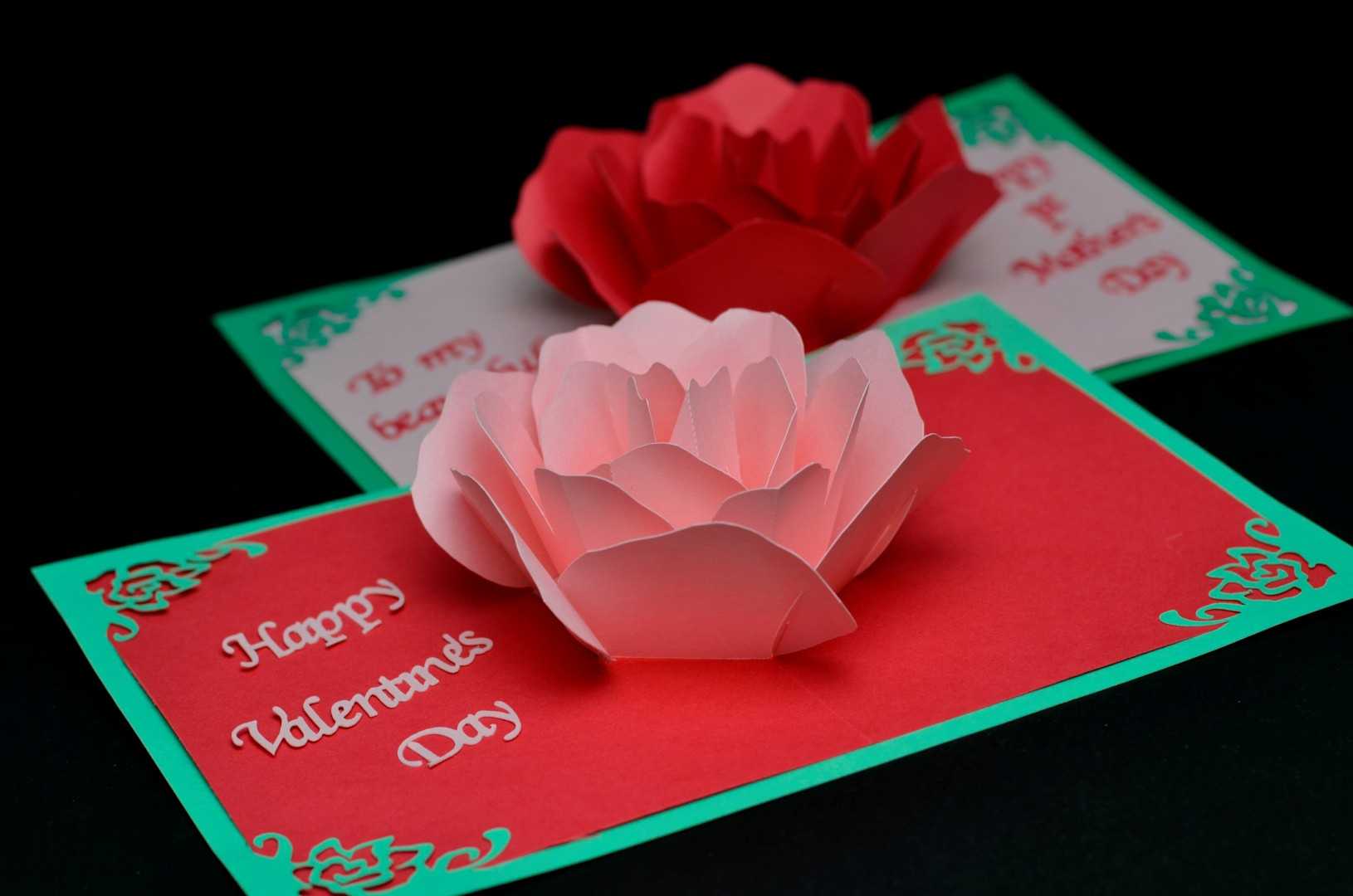 Rose Flower Pop Up Card Template With Diy Pop Up Cards Templates