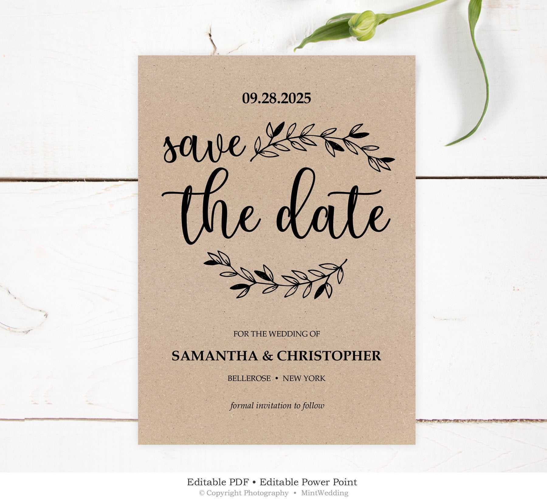 Rustic Save The Date Template, Printable Wedding Save The Date, Kraft Save  The Date Printable, Custom Save The Date Instant Download Sd11 Throughout Save The Date Powerpoint Template