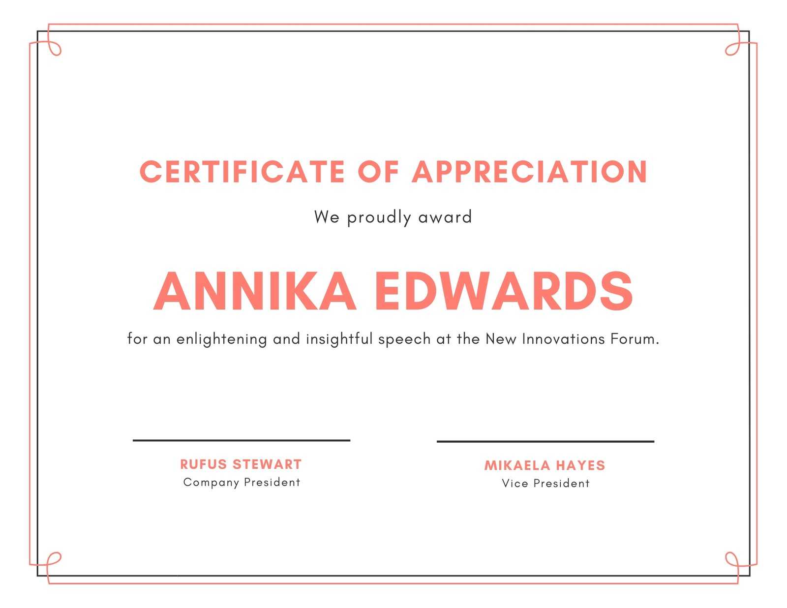 Salmon Pink Appreciation Certificate – Templatescanva Inside Hayes Certificate Templates