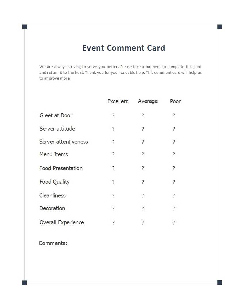 Sample Comment Cards – Calep.midnightpig.co Pertaining To Restaurant Comment Card Template