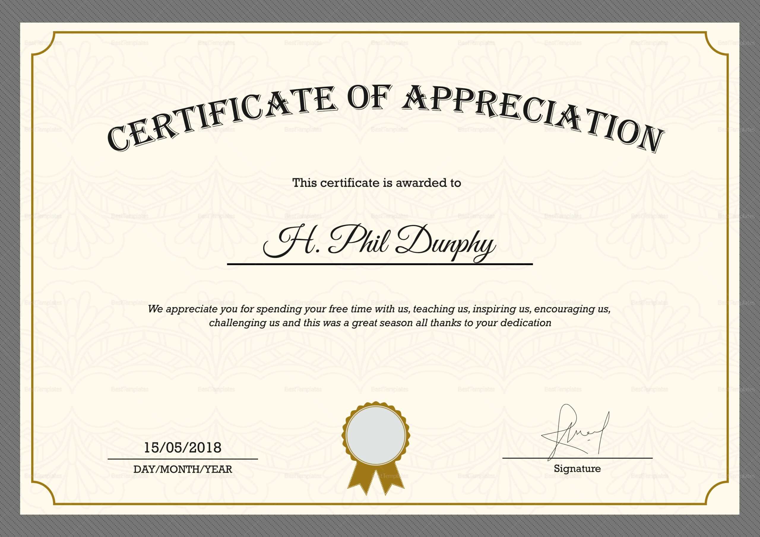 Sample Company Appreciation Certificate Template Within In Thanks Certificate Template