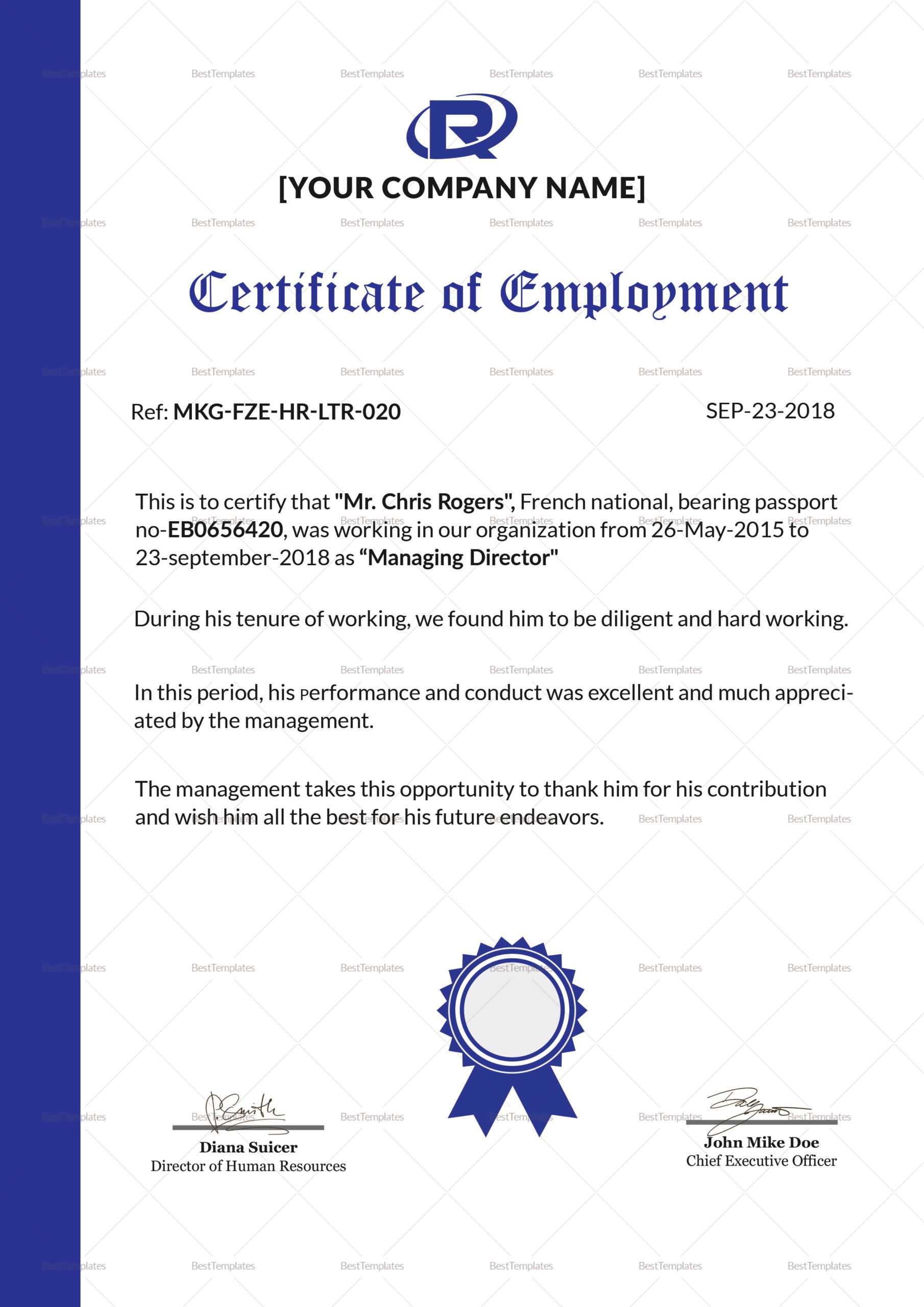 Sample Of Employment Certificate Template – Falep.midnightpig.co Regarding Certificate Of Service Template Free