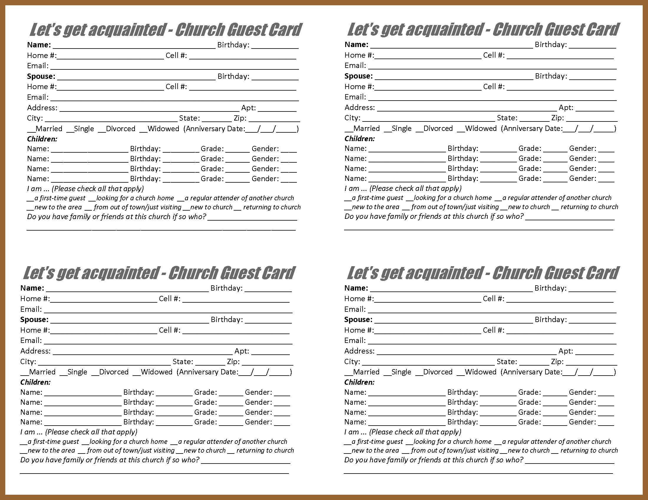 Search And Rescue Ministry – Forms Within Church Visitor Card Template