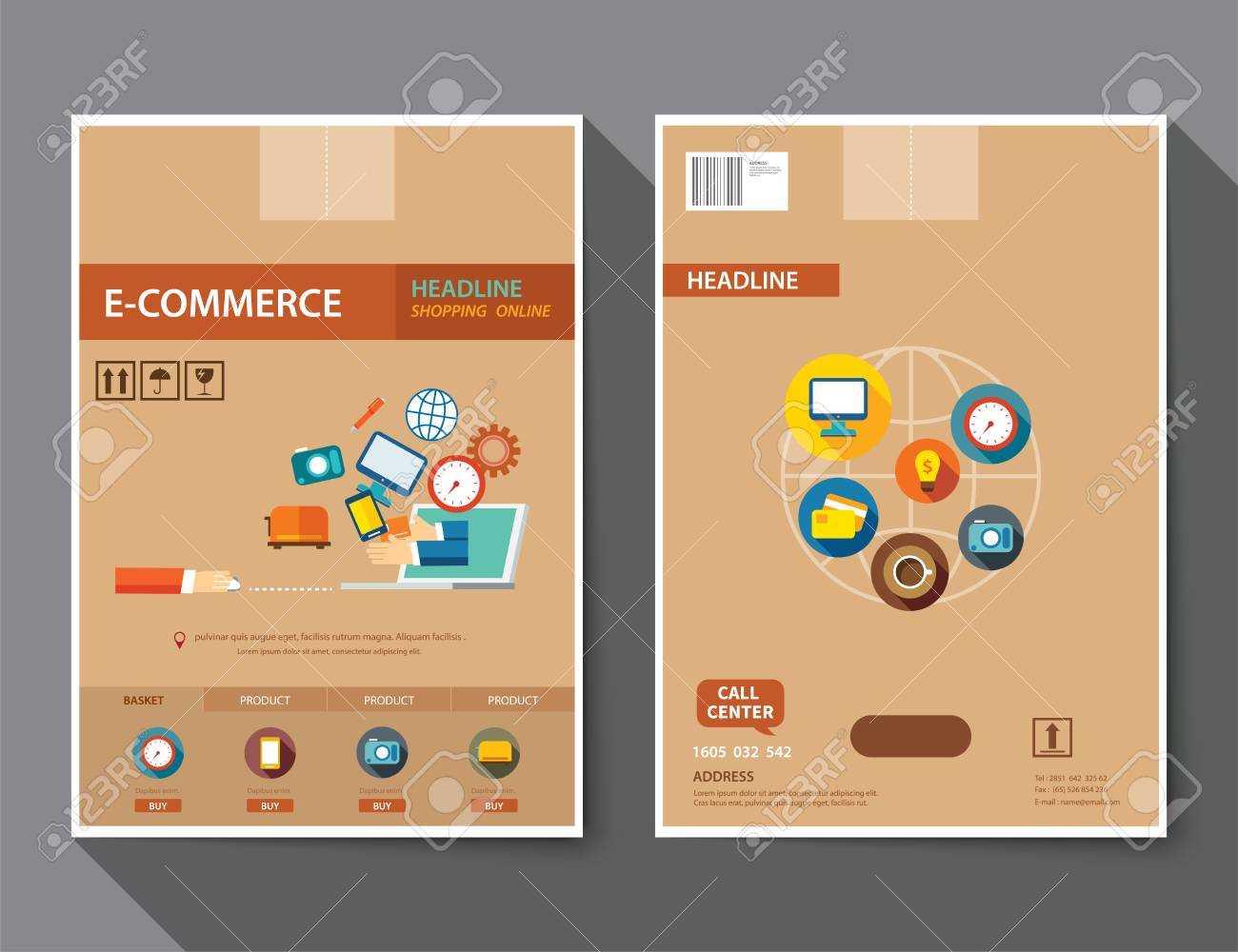 Set Of E Commerce Magazine Cover , Flyer, Brochure Flat Design.. Intended For E Brochure Design Templates