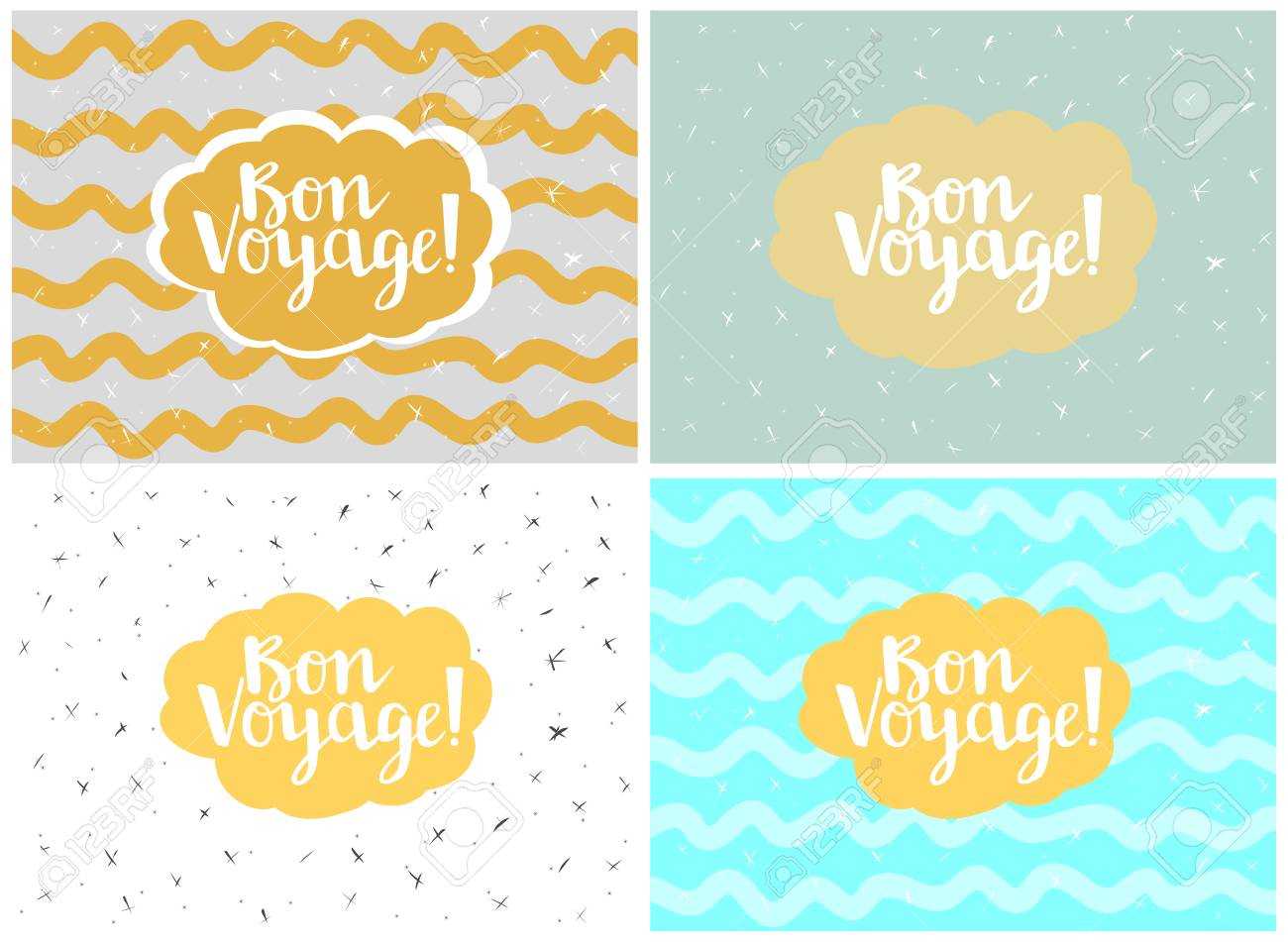 Set Of Four Cards, Vector Templates. Bon Voyage. Intended For Bon Voyage Card Template