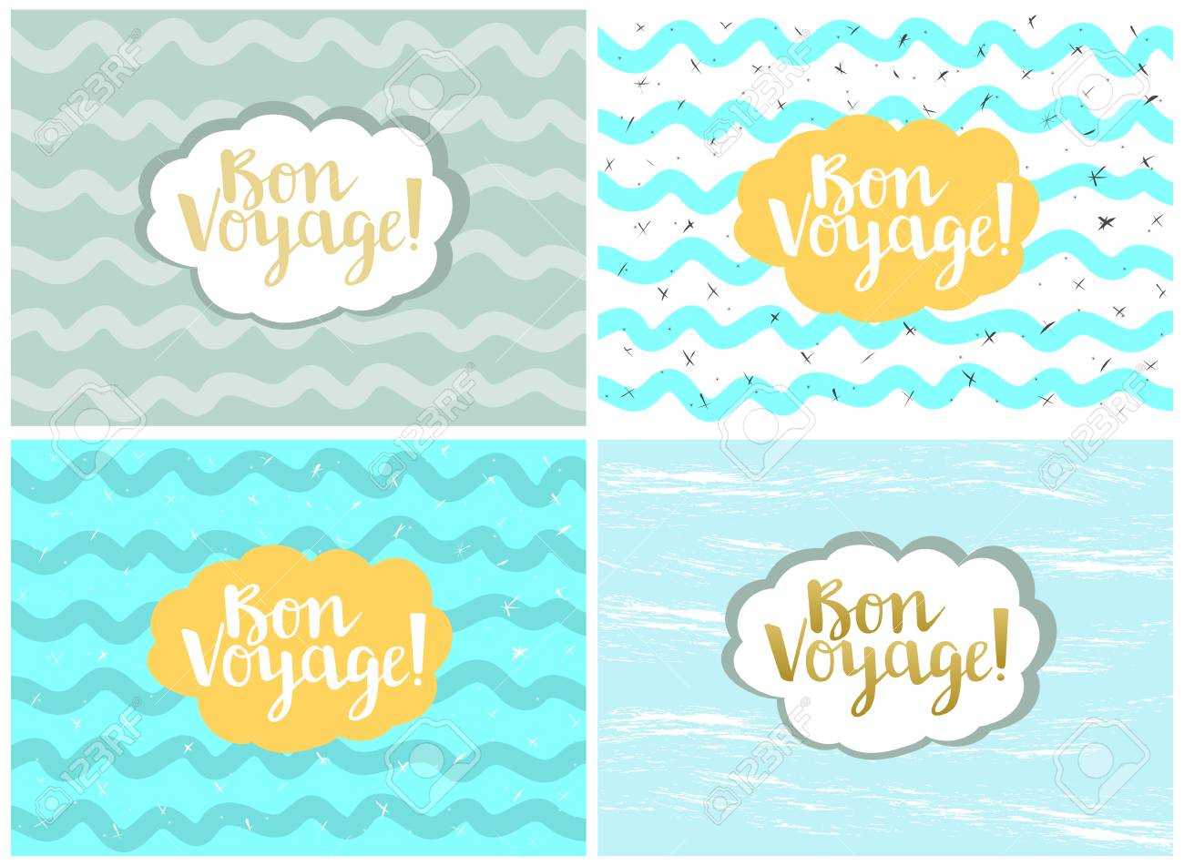 Set Of Four Cards, Vector Templates. Bon Voyage. Within Bon Voyage Card Template