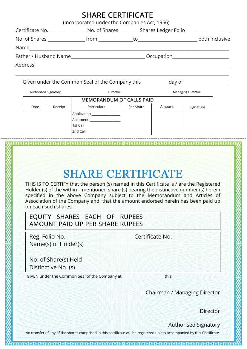 Share Certificate – Indiafilings For Corporate Share Certificate Template